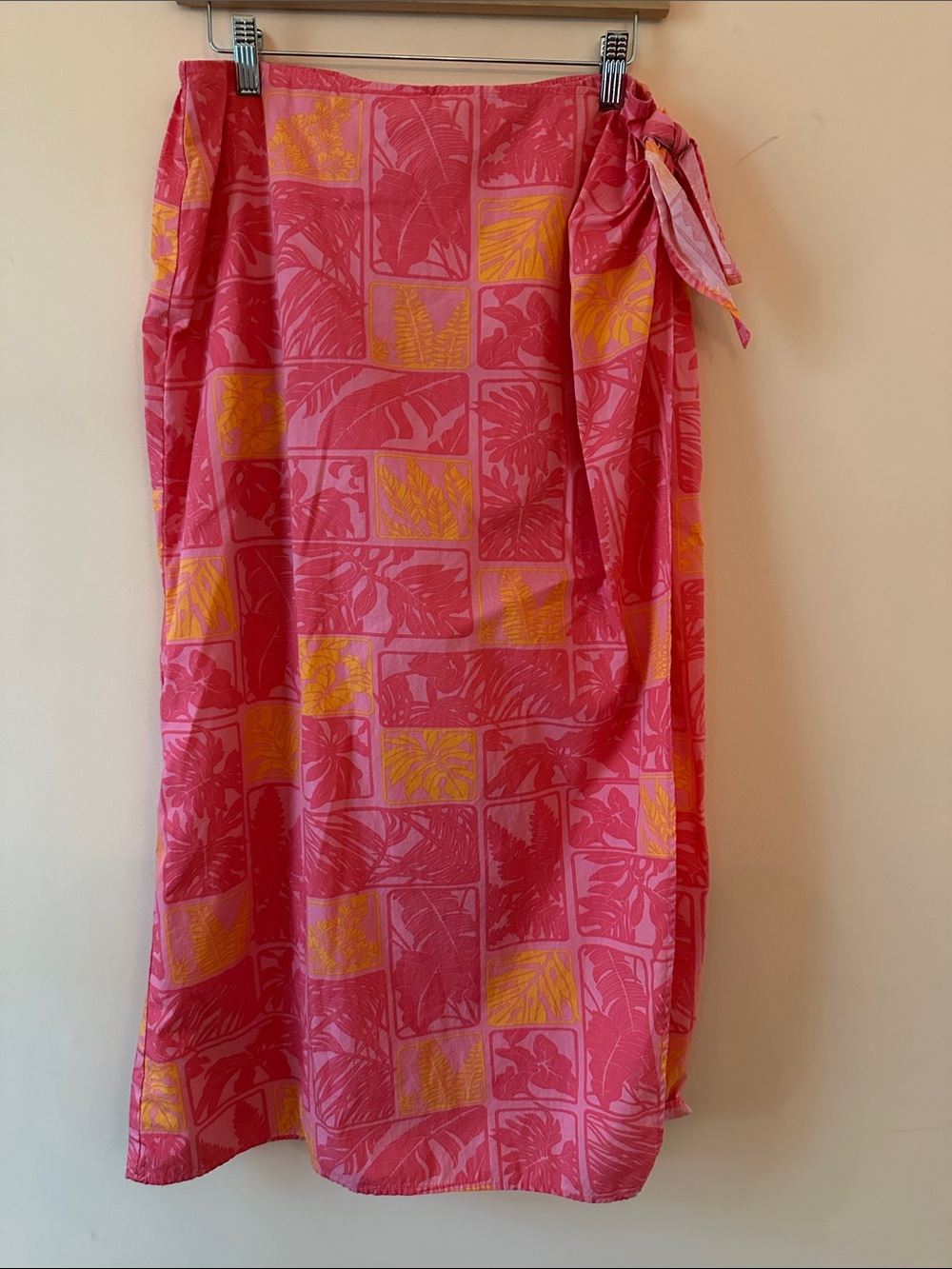 Talbots Petite Tropical Faux Wrap Sarong Midi Skirt Pink Yellow Size 12P